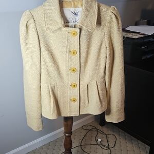 Anthropologie Cream/Yellow Jacket with Yellow Buttons